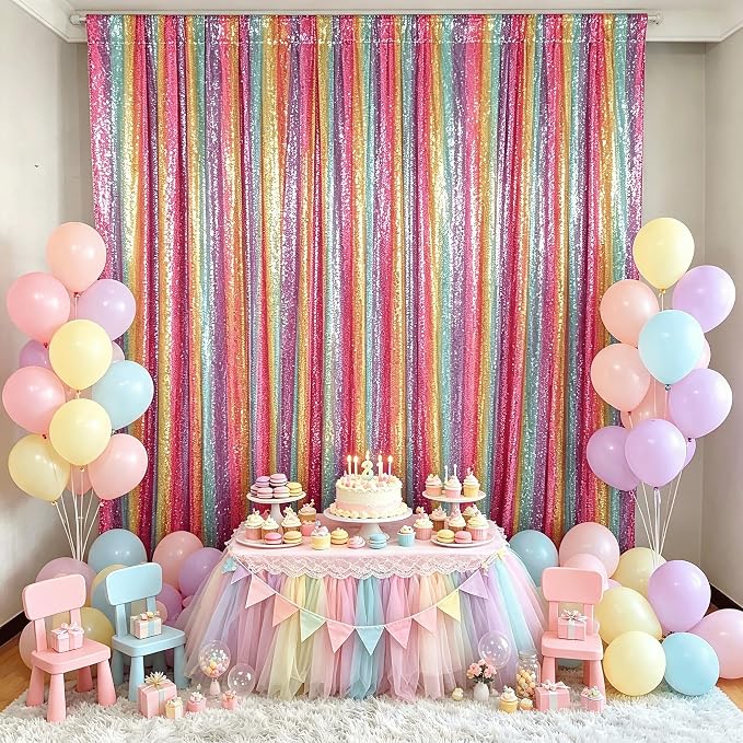 ShinyBeauty Rainbow Sequin Backdrop Curtain 4x10FT 4 Panels - Image 3