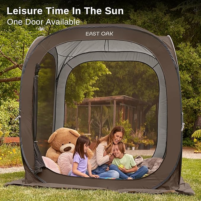 East Oak Screen House Tent Pop-Up, Portable Screen Room Canopy Instant Screen Tent 6 x 6 FT with Carry Bag for Patio, Backyard, Deck & Outdoor Activities, Brown