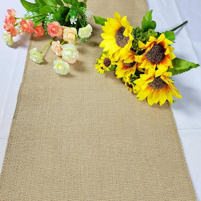 6 Pack 12 x 120 Inch Burlap Table Runners, Natural Rustic Jute Runner Bulk for Western Wedding Decorations,Farmhouse Style Party,Thanksgiving,Kitchen Coffee Decor Cover Yellow - Image 3