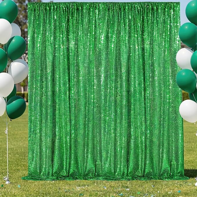 Green Sequin Backdrop Curtains-2 Panels 2FTx8FT Green Backdrop for St Patricks Day, Glitter Party Decorations Background Drapes for Wedding Birthday Anniversary Graduation Photo Booth Decor - Image 8