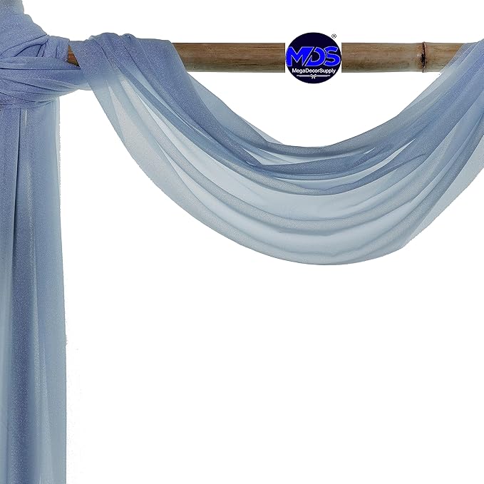MDS Pack of 1 Wedding Arch Drape Panel (30" Width x 75ft Long) Sheer Chiffon Arbor Canopy Drapery Fabric for Wedding Ceremony Reception Decoration Party Ceiling Backdrop Curtain Swag - Dusty Blue