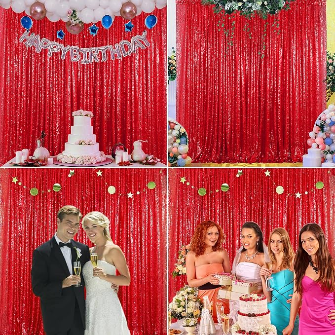 Red Sequin Backdrop Curtains 4 Panels 2FTx8FT - Image 7